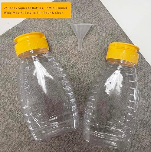 2 Pack Empty Plastic Honey Bottles with Funnel, 180ml Squeeze Honey