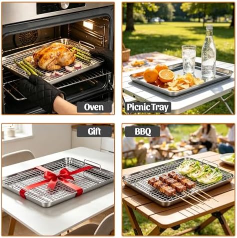 15.9" Large Stainless Steel Baking Sheet with Rack & Glove, Nonstick