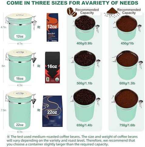 ShanSon Coffee Canister Airtight, Stainless Steel Bean Storage