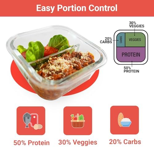 Portion Control Containers for Bariatric Meals – 8 oz Glass Meal Prep