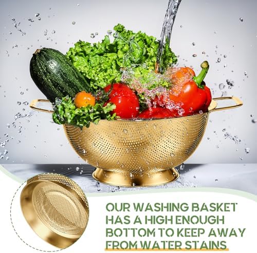 Bokon 3 Pcs Stainless Steel Colander Set Metal Mesh Strainers, Gold