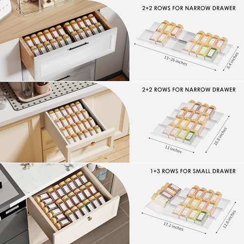 Jadehom Spice Drawer Organizer, 4 Tier Clear Acrylic Expandable From