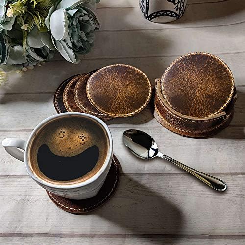 Rustic Town Leather Coasters for Drinks - Cup Coasters Coffee Table