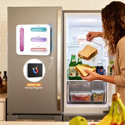 OUTXE Bag Organizer for Drawer + Fridge, Magnetic Kitchen Baggie