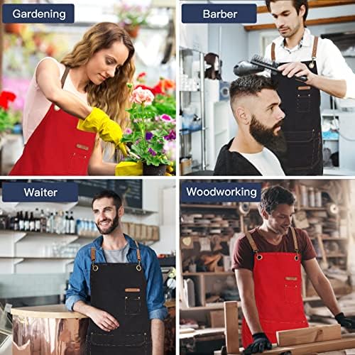 Genixart Chef Apron Men Women, Kitchen Aprons Cooking, BBQ - Black