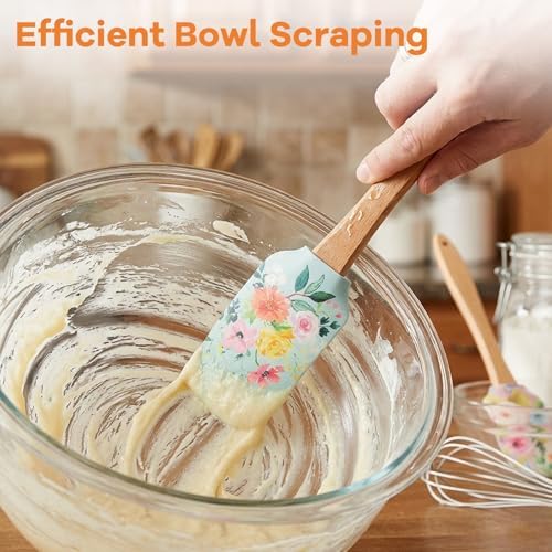 MAGICLULU 2Pcs Floral Silicone Spatula Set with Wooden Handle, Heat