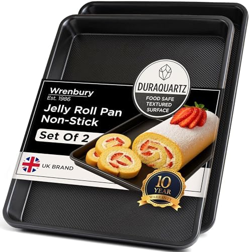 Wrenbury Jelly Roll Pan 15x10 Set of 2 - Non-Stick Baking Sheet Food