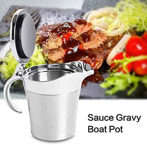 Gravy Boat Stainless Steel Double Insulated Sauce Jug with Hinged Lid