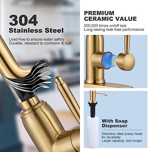 WOWOW Gold Kitchen Faucet with Soap Dispenser