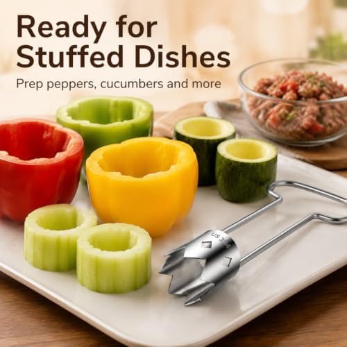 Home Cooks Kitchen Red Bell Pepper Seed Corer Tool, Stainless Steel