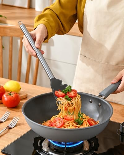 Spaghetti Spoon and Pasta Tong with Teeth, 2-Piece, Grey