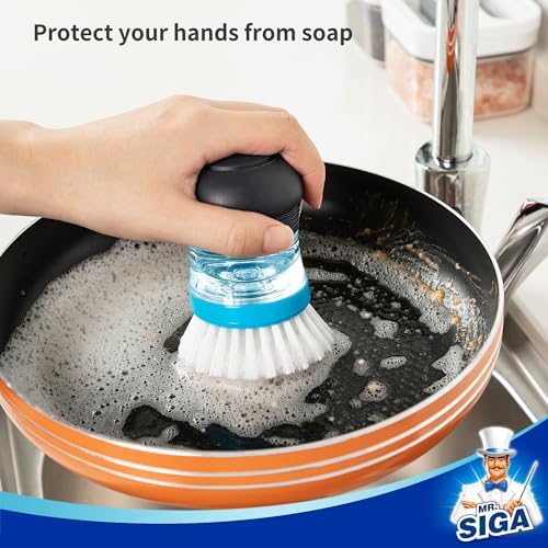 MR.SIGA Soap Dispensing Palm Brush, 1 Pack, Navy/Blue