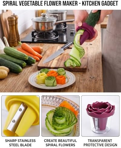 3D Handheld Spiral Vegetable Slicer, Rose Red