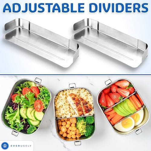 Stainless Steel Metal Lunch Box - 47 oz / 1.4 L, 2 Adjustable Dividers