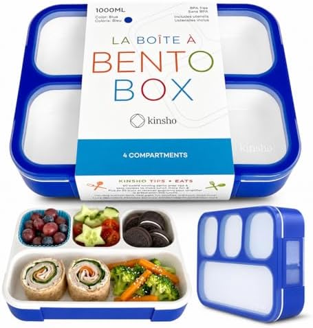 kinsho Bento Lunch Box for Kids, 4 Compartments, Blue