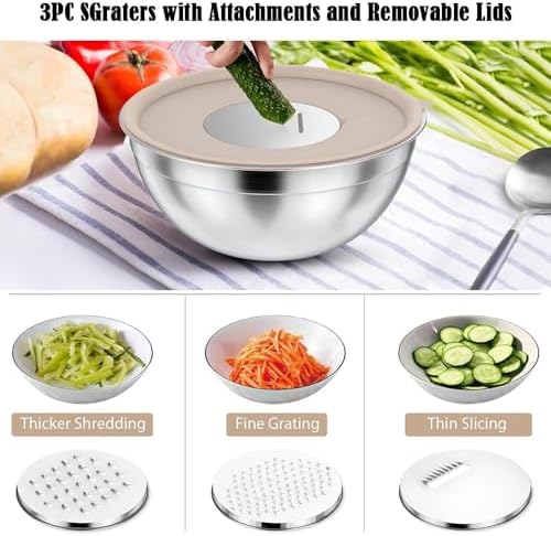 Khaki Stainless Steel Mixing Bowls with Lids Set, 6pcs