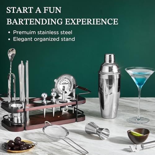 KITESSENSU Cocktail Shaker Set Bartender Kit with Stand | Complete