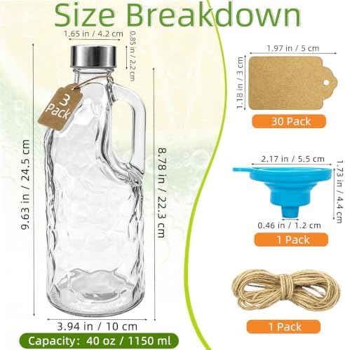 3 Pack 40 Oz Clear Glass Pitchers Airtight Water Jugs with Handles