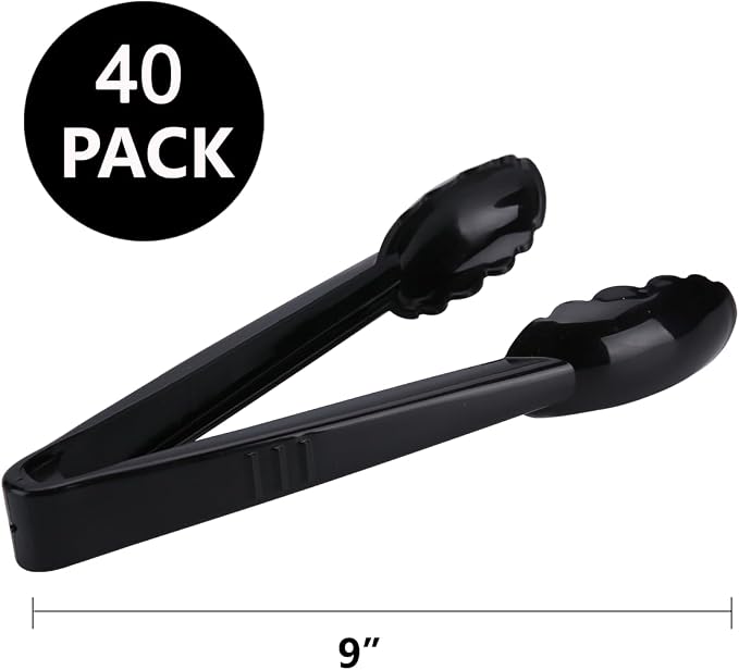 40 Pieces Plastic Salad Tongs, 9 Inch Disposable Utensils Set, Heavy Duty - Image 2