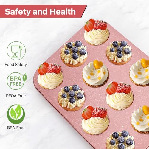 2-Pack Pink Nonstick Muffin Pans, 12-Cup Muffin Cake Pan, 5-Layer Free