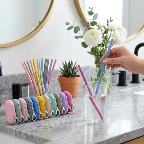 22 Sets Silicone Straws with Keychain Long Cleaning Brush and Carry