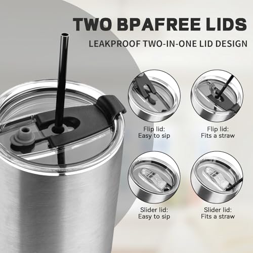 30 oz Tumbler with Lids and Straws, Stainless Steel Insulated Coffee