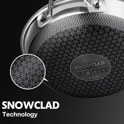 SNOWCLAD 3 Piece Hybrid Nonstick Pans Set, 8+10+12 Inch Nonstick Frying Pans Set, Stainless Steel Skillet, Dishwasher, Induction, Oven & Broiler Safe, PFOA Free Kitchen Cookware Set