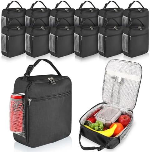 12 Pack Insulated Lunch Bags, Black