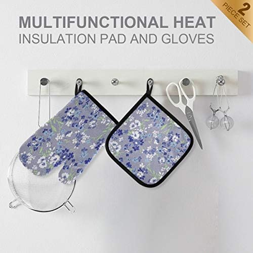 QMXO Summer Floral Flower Oven Mitts Quilted Cotton Lining Potholders
