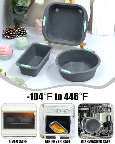 Silicone Baking Pan Set, Nonstick Bakeware with Bread Loaf Pan, Square