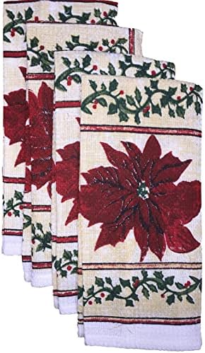 Set of 10, Red Poinsettia Flower Christmas Design Tapestry Kitchen