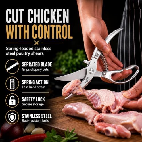 Heavy Duty Poultry Shears, Spring Loaded Kitchen Scissors for Chicken