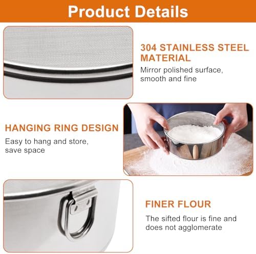 Flour Sifter for Baking 2 Pack, Round Flour Sifter Stainless Steel