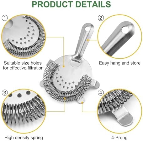 WUWEOT 9 Pack Cocktail Strainer, 4-Prong Stainless Steel Bar Strainer