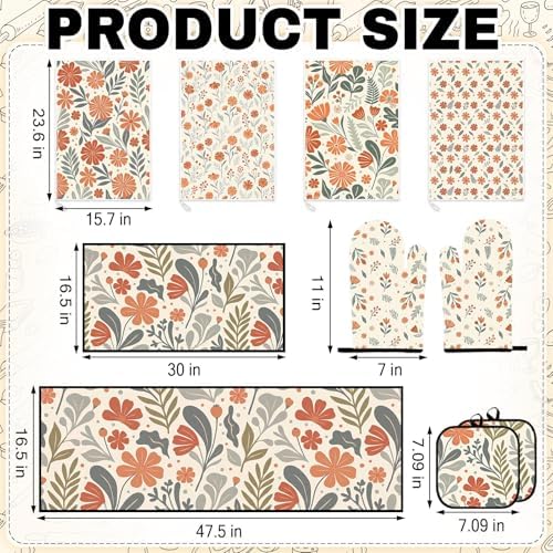 10 Pack Kitchen Decor and Accessories Set, Floral Orange
