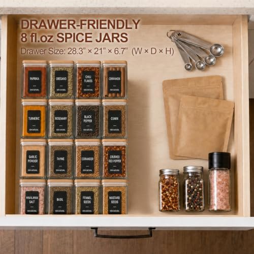 ComSaf Glass Spice Jars 8oz Set of 6, Seasoning Containers with 9