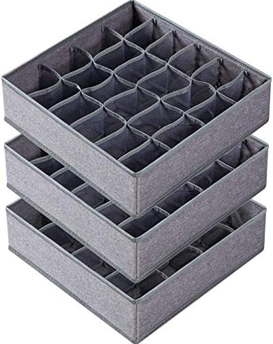 Criusia 3 Pack Sock Underwear Drawer Organizer Dividers, 64 Cell