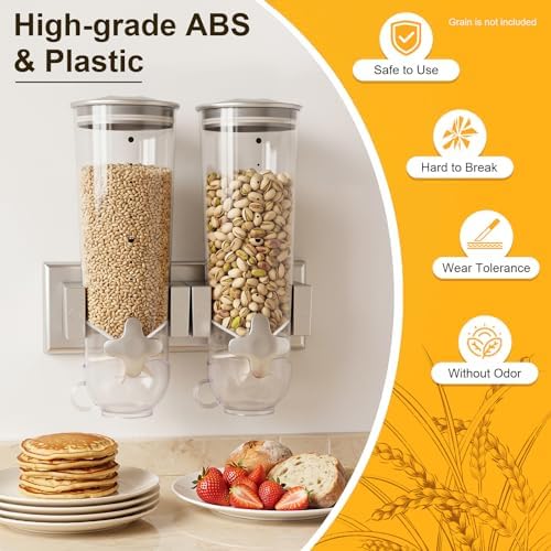 2 Pack Cereal Dispensers, 3L Wall Mounted Cereal Containers Storage, Easy To Use Dry Food Dispenser, Large Capacity Candy Dispenser for Oatmeal Coffee Bean Nuts