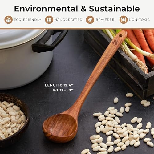 Wooden Ladle, 12.4-Inch Teak Soup Spoon