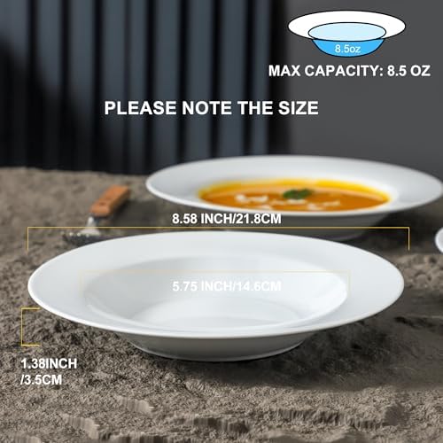 Ceramic Soup Bowls Shallow Plates, Halloween 4 Pack White Dinner Bowls