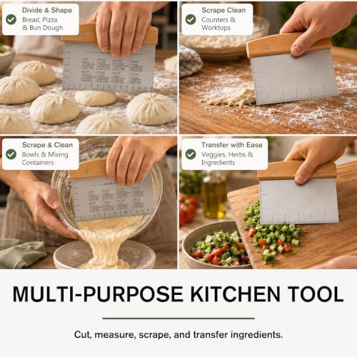 Stainless Steel Dough Cutter & Bench Scraper for Bread, Pizza, Griddle