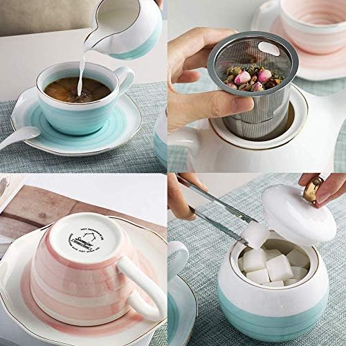 Sweejar Porcelain Tea Sets, 8 OZ Cups & Saucer Service for 4, Teapot