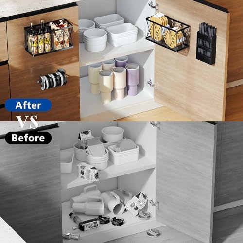 Cabinet Door Organizer Set for Lids and Straws, 4-Piece