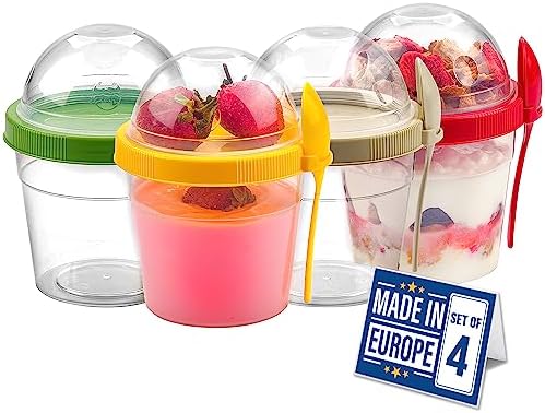 Crystalia 4 Pack 17 oz On The Go Yogurt Parfait Cups with Lids &