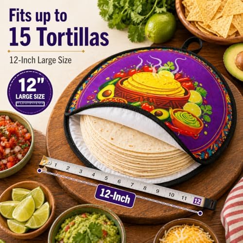 12-Inch Tortilla Warmer Pouch 2-Pack, Green + Purple