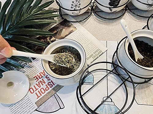 Ceramic Spice & Sugar Jar Set, 3 Pcs with Lids & Spoons 230 ml