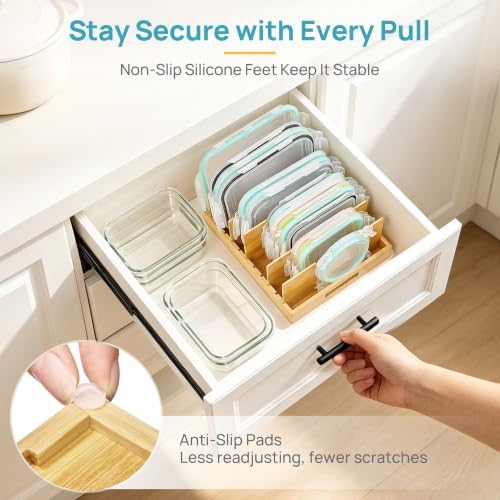 Vtopmart Large Bamboo Lid Organizers with 7 Extra Tall Dividers for