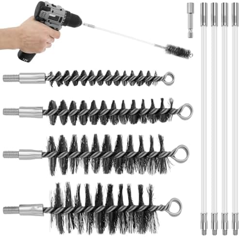 50in Pipe Cleaning Brush Set w Stainless Steel Bristles, 9Pcs