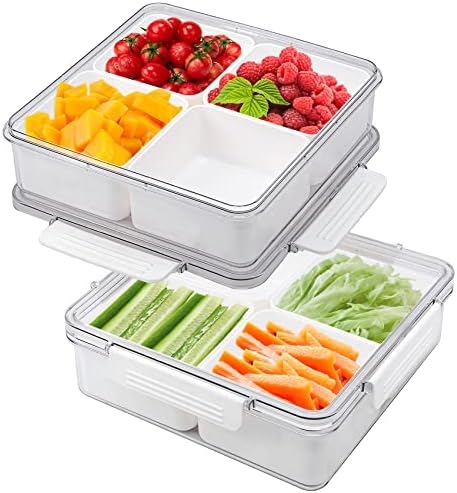 MANO 2pack Serving Trays for Party Divided Veggie Tray with Lid Sealed
