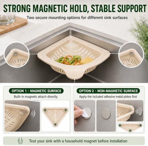 Magnetic Triangle Sink Strainer Basket, Straight 90° Corners
